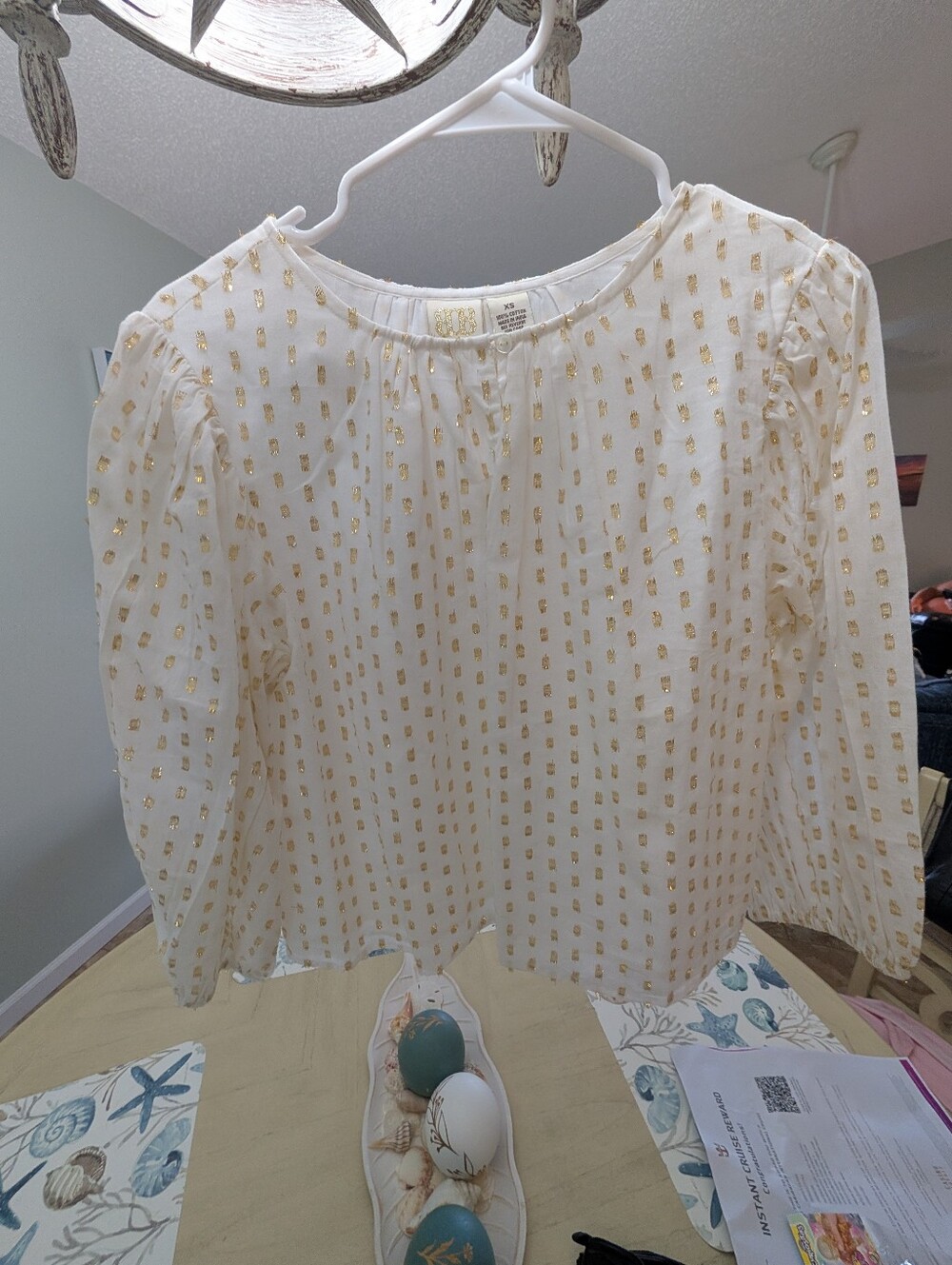 Women's Boo Gemes XS White With Gold Accent Blouse